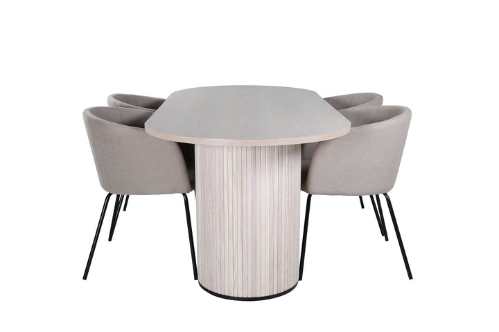 Venture Home Bianca Oval Dining Table , White Wash Black Veneer+Berit Chair , Black Beige Fabric (Polyester linen )_4