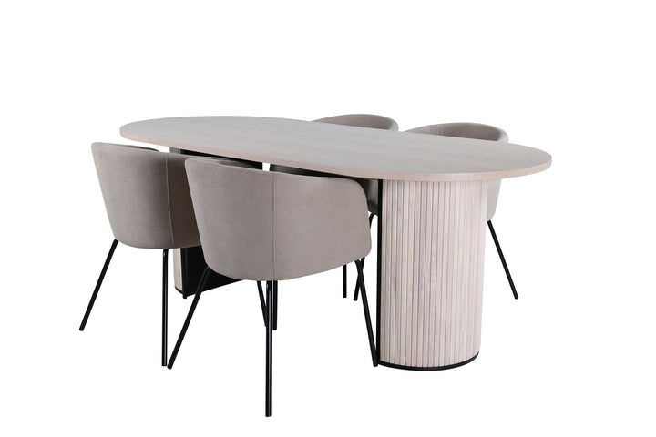 Venture Home Bianca Oval Dining Table , White Wash Black Veneer+Berit Chair , Black Beige Fabric (Polyester linen )_4