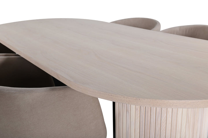 Venture Home Bianca Oval Dining Table , White Wash Black Veneer+Berit Chair , Black Beige Fabric (Polyester linen )_4
