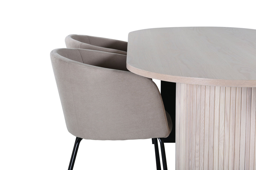 Venture Home Bianca Oval Dining Table , White Wash Black Veneer+Berit Chair , Black Beige Fabric (Polyester linen )_4