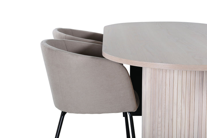 Venture Home Bianca Oval Dining Table , White Wash Black Veneer+Berit Chair , Black Beige Fabric (Polyester linen )_4