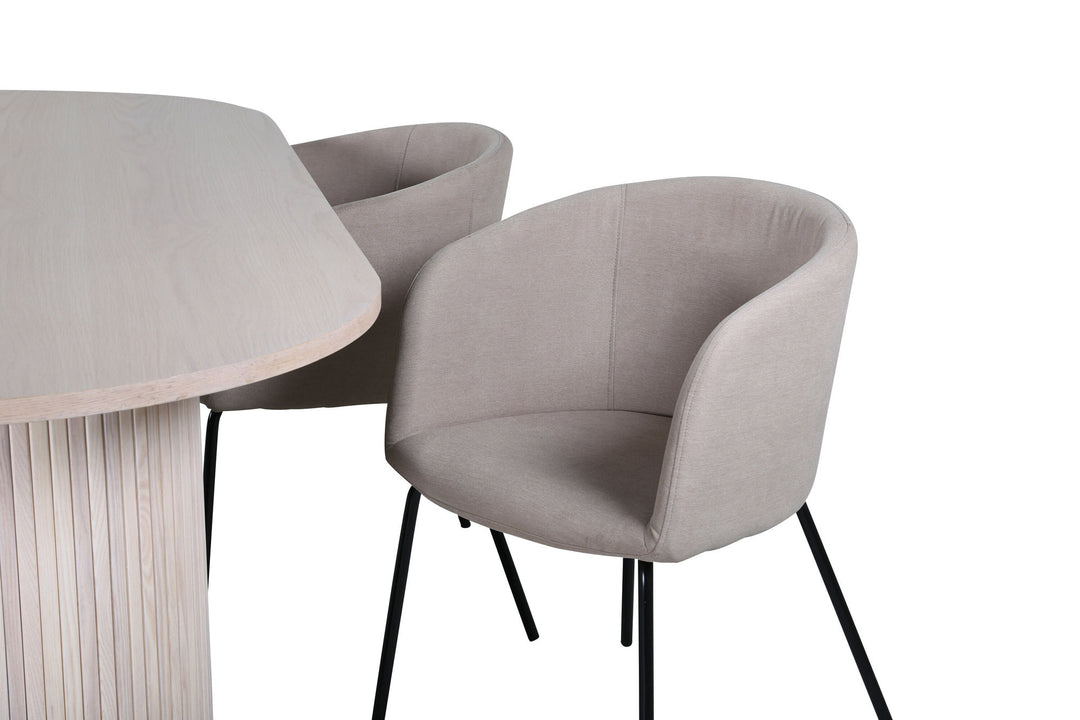 Venture Home Bianca Oval Dining Table , White Wash Black Veneer+Berit Chair , Black Beige Fabric (Polyester linen )_4