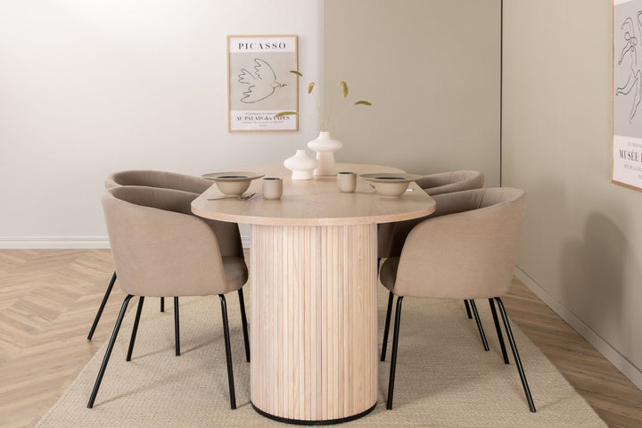 Venture Home Bianca Oval Dining Table , White Wash Black Veneer+Berit Chair , Black Beige Fabric (Polyester linen )_4
