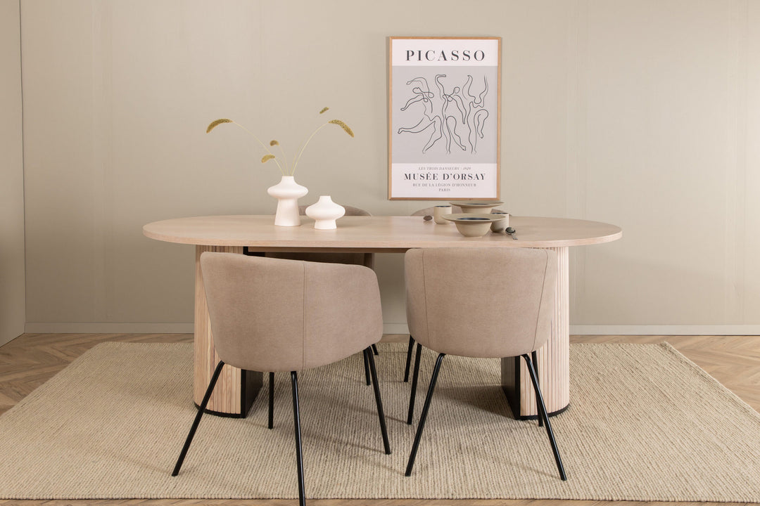 Venture Home Bianca Oval Dining Table , White Wash Black Veneer+Berit Chair , Black Beige Fabric (Polyester linen )_4