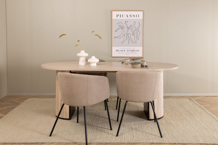 Venture Home Bianca Oval Dining Table , White Wash Black Veneer+Berit Chair , Black Beige Fabric (Polyester linen )_4