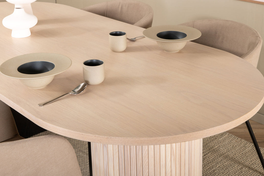 Venture Home Bianca Oval Dining Table , White Wash Black Veneer+Berit Chair , Black Beige Fabric (Polyester linen )_4