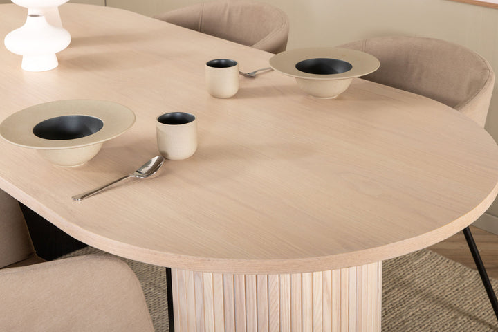 Venture Home Bianca Oval Dining Table , White Wash Black Veneer+Berit Chair , Black Beige Fabric (Polyester linen )_4