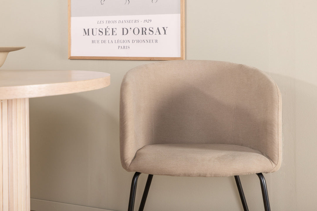 Venture Home Bianca Oval Dining Table , White Wash Black Veneer+Berit Chair , Black Beige Fabric (Polyester linen )_4