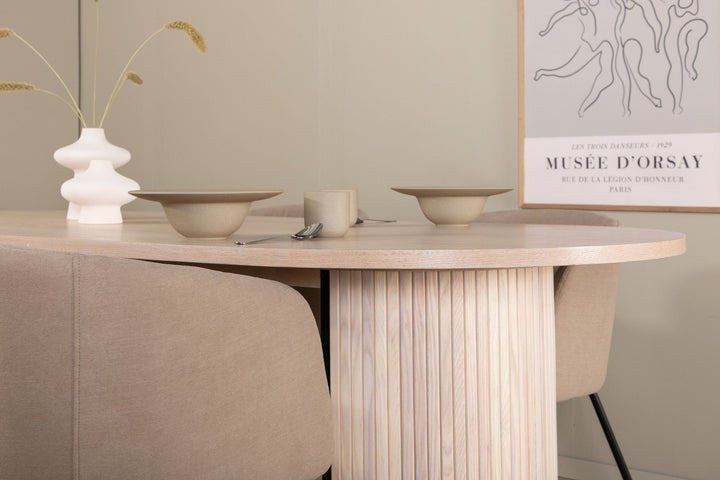 Venture Home Bianca Oval Dining Table , White Wash Black Veneer+Berit Chair , Black Beige Fabric (Polyester linen )_4