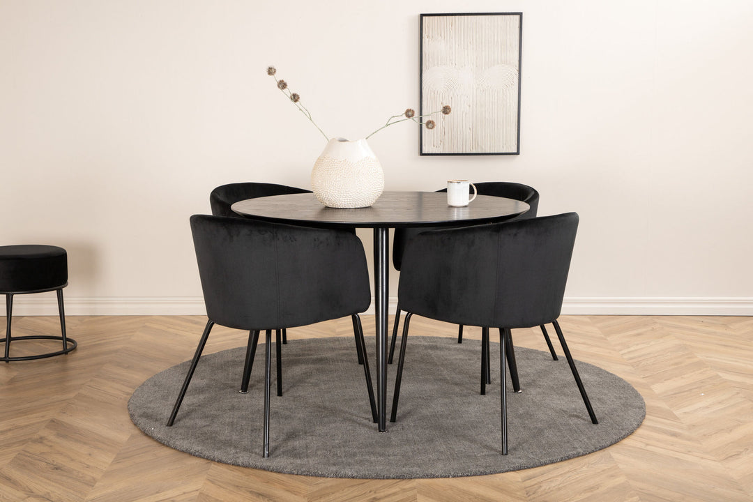 Venture Home Dipp Dining Table - 115cm - Black Veneer / All black legs +Berit Chair - Black / Black Velvet_4