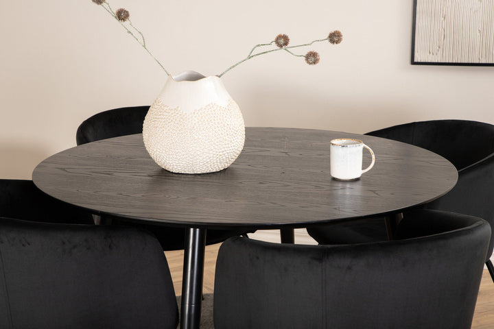 Venture Home Dipp Dining Table - 115cm - Black Veneer / All black legs +Berit Chair - Black / Black Velvet_4