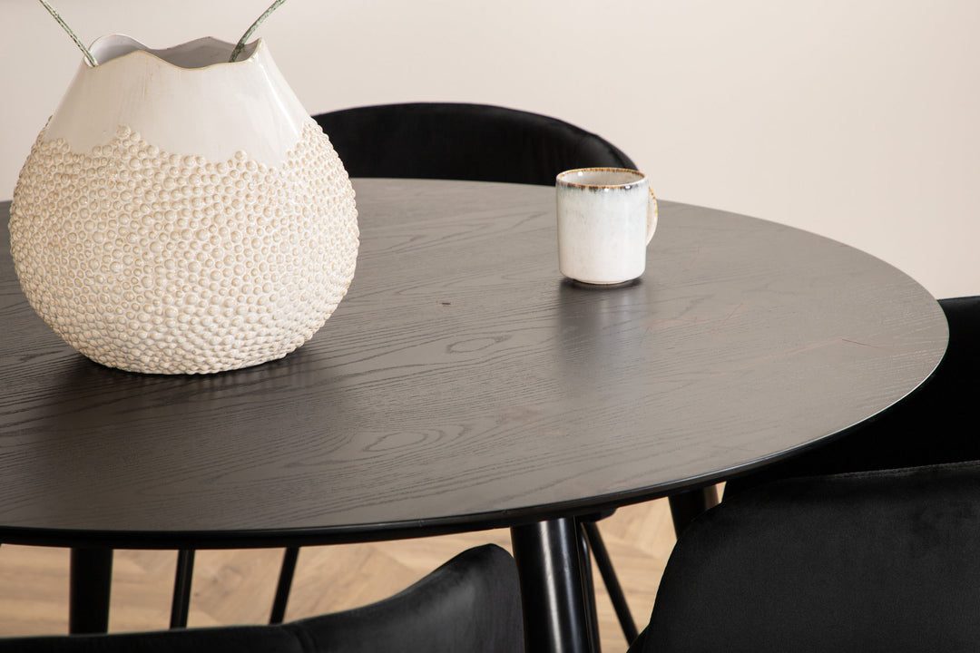 Venture Home Dipp Dining Table - 115cm - Black Veneer / All black legs +Berit Chair - Black / Black Velvet_4