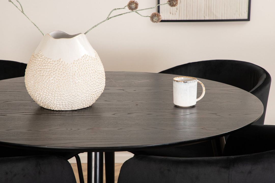 Venture Home Dipp Dining Table - 115cm - Black Veneer / All black legs +Berit Chair - Black / Black Velvet_4