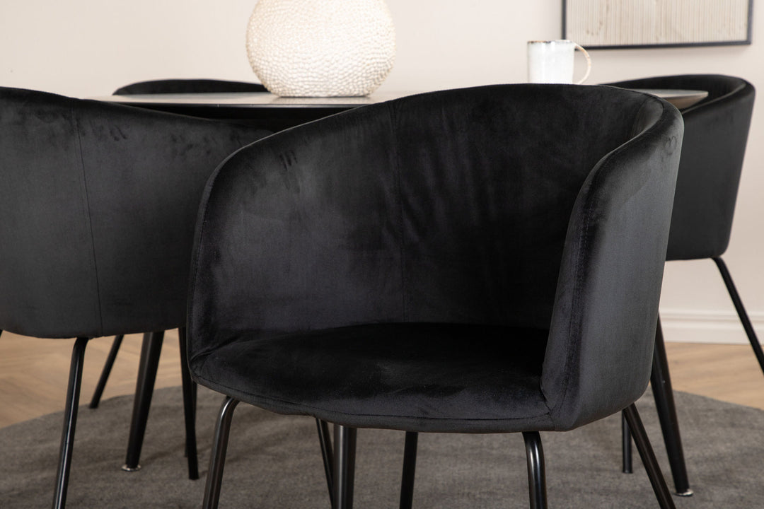 Venture Home Dipp Dining Table - 115cm - Black Veneer / All black legs +Berit Chair - Black / Black Velvet_4