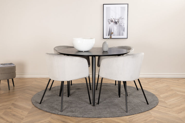 Venture Home Dipp Dining Table - 115cm - Black Veneer / All black legs +Berit Chair - Black / Light Grey Velvet_4