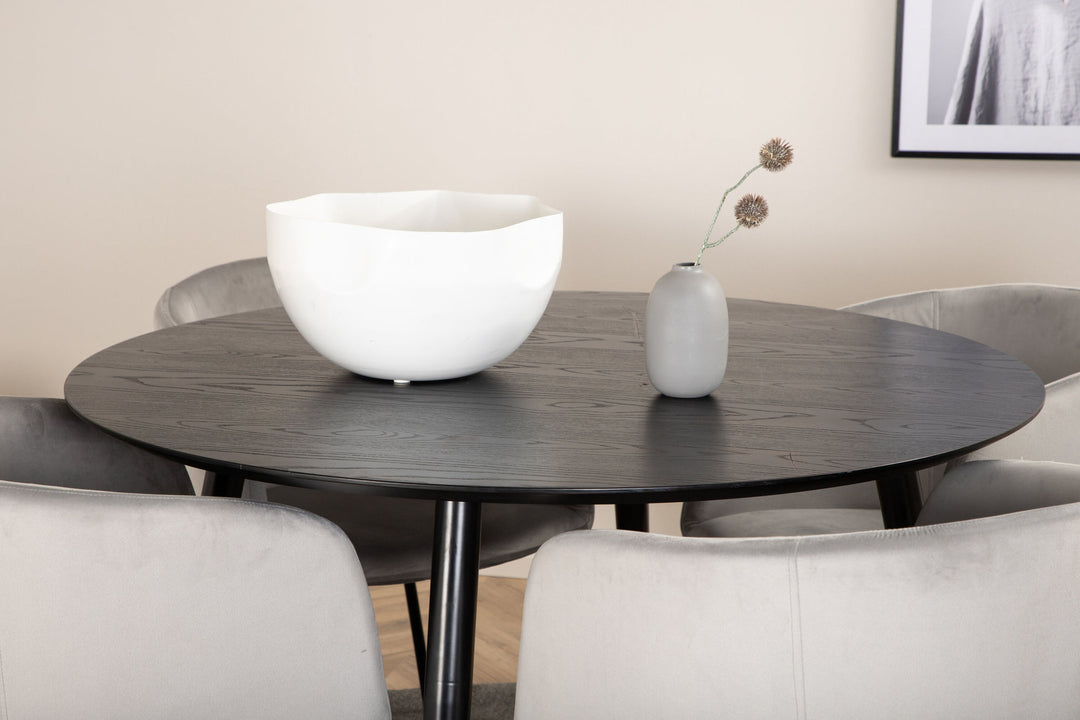 Venture Home Dipp Dining Table - 115cm - Black Veneer / All black legs +Berit Chair - Black / Light Grey Velvet_4
