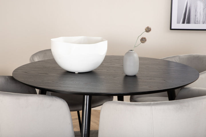 Venture Home Dipp Dining Table - 115cm - Black Veneer / All black legs +Berit Chair - Black / Light Grey Velvet_4