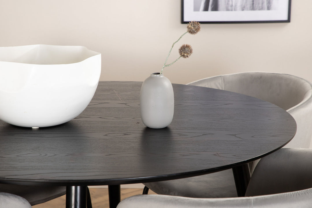 Venture Home Dipp Dining Table - 115cm - Black Veneer / All black legs +Berit Chair - Black / Light Grey Velvet_4