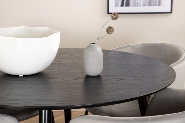 Venture Home Dipp Dining Table - 115cm - Black Veneer / All black legs +Berit Chair - Black / Light Grey Velvet_4