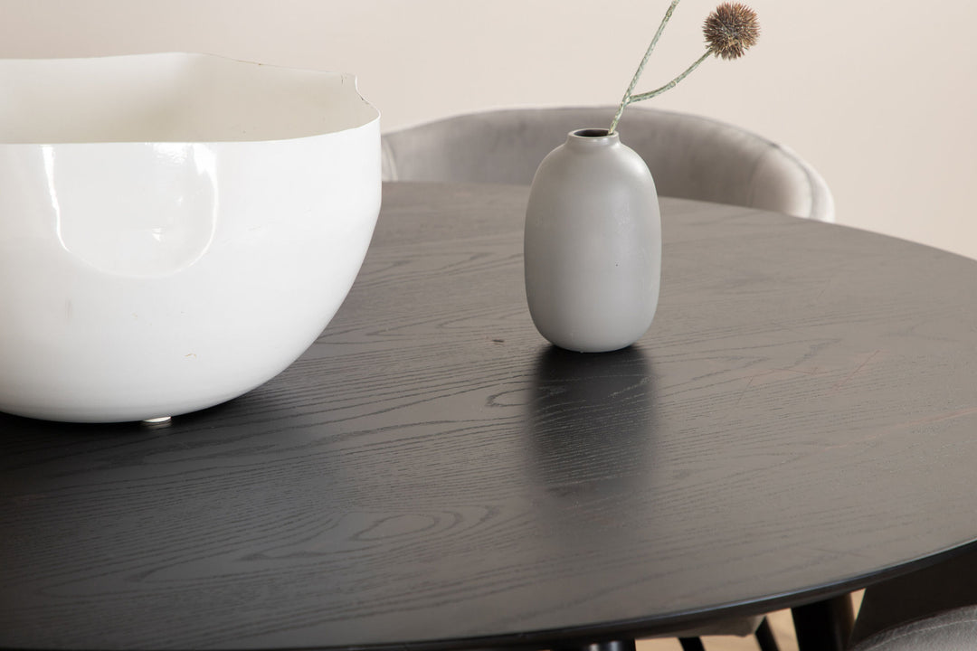 Venture Home Dipp Dining Table - 115cm - Black Veneer / All black legs +Berit Chair - Black / Light Grey Velvet_4