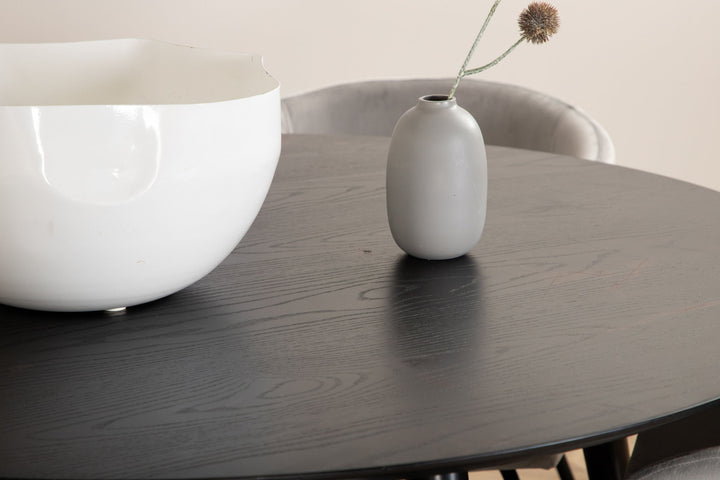Venture Home Dipp Dining Table - 115cm - Black Veneer / All black legs +Berit Chair - Black / Light Grey Velvet_4