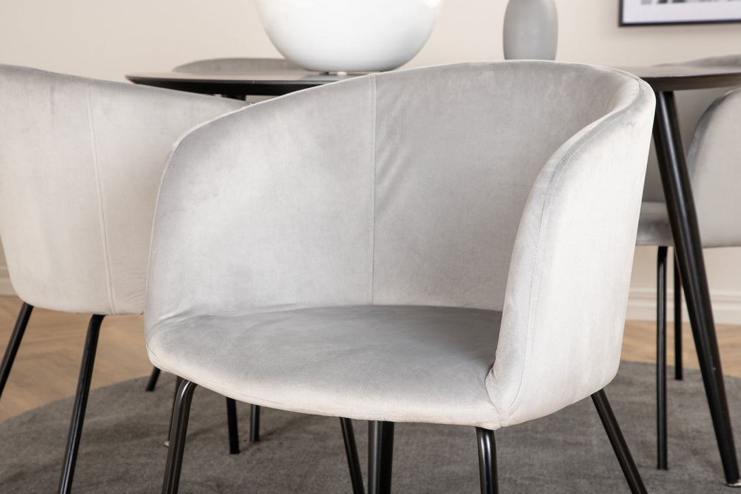 Venture Home Dipp Dining Table - 115cm - Black Veneer / All black legs +Berit Chair - Black / Light Grey Velvet_4