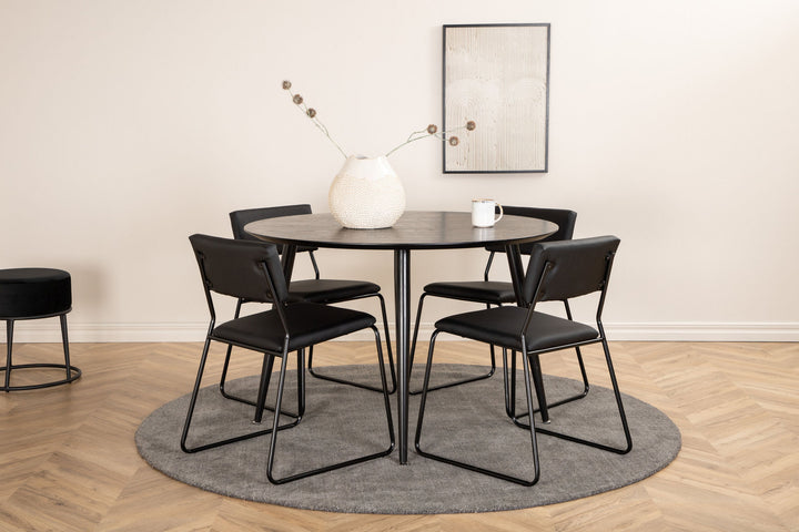 Venture Home Dipp Dining Table - 115cm - Black Veneer / All black legs +Kenth Chair - Black / Black PU_4