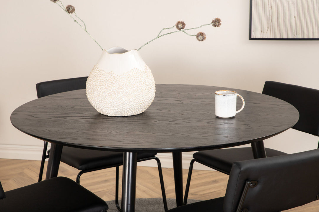 Venture Home Dipp Dining Table - 115cm - Black Veneer / All black legs +Kenth Chair - Black / Black PU_4