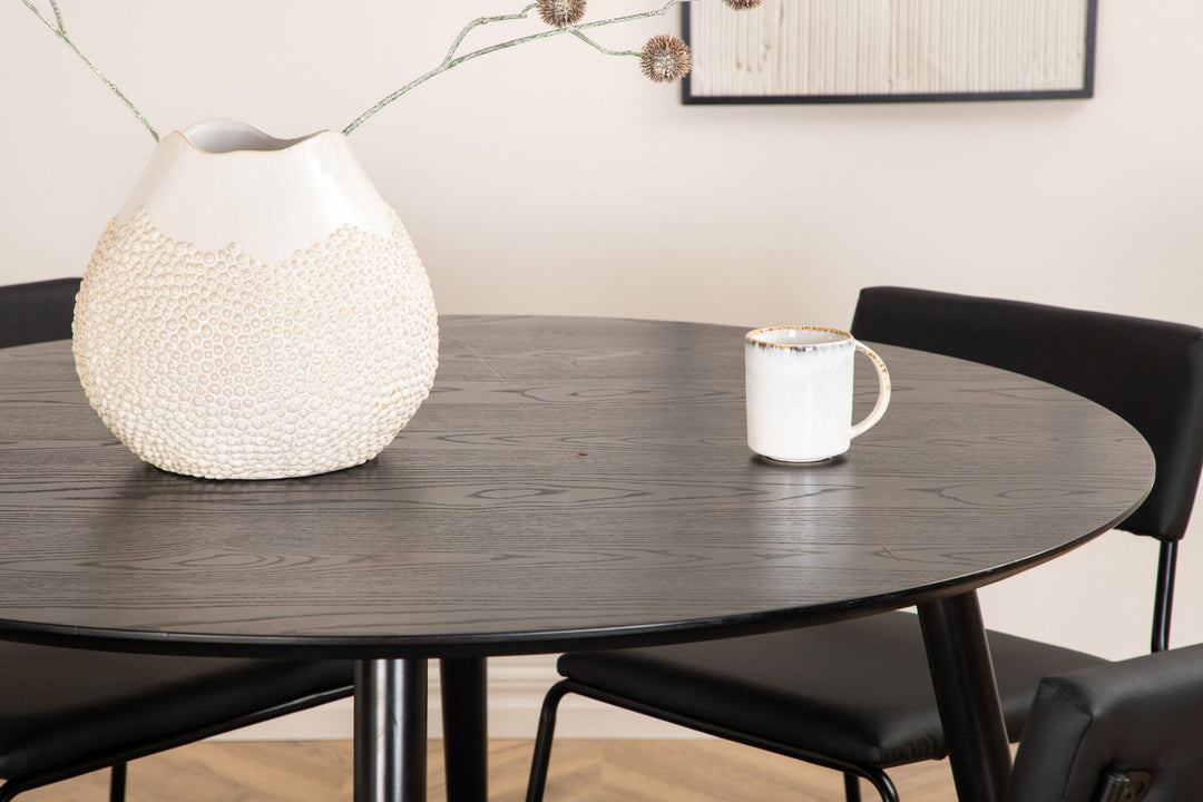 Venture Home Dipp Dining Table - 115cm - Black Veneer / All black legs +Kenth Chair - Black / Black PU_4