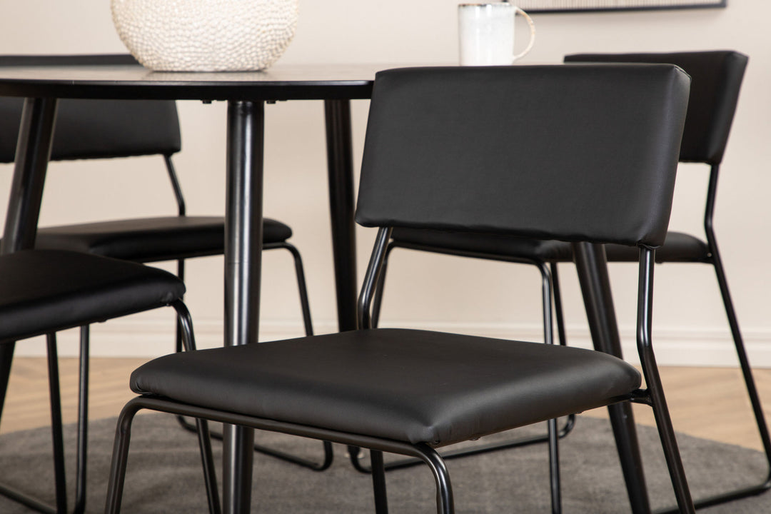 Venture Home Dipp Dining Table - 115cm - Black Veneer / All black legs +Kenth Chair - Black / Black PU_4