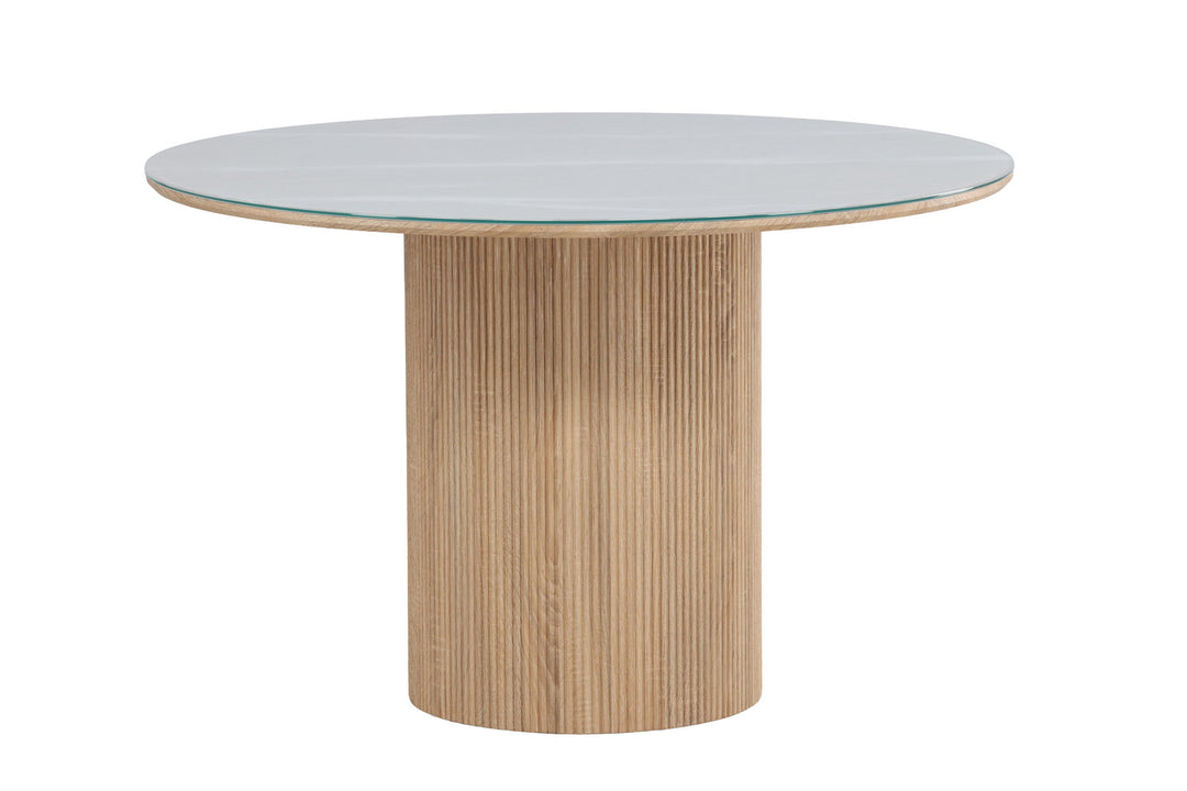 Vind Härön Dining Table ø120x75 cm - MDF Nature 3D Paper / Tempered Glass FSC 100%