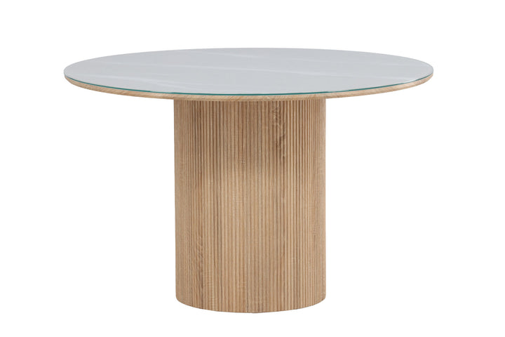 Vind Härön Dining Table ø120x75 cm - MDF Nature 3D Paper / Tempered Glass FSC 100%