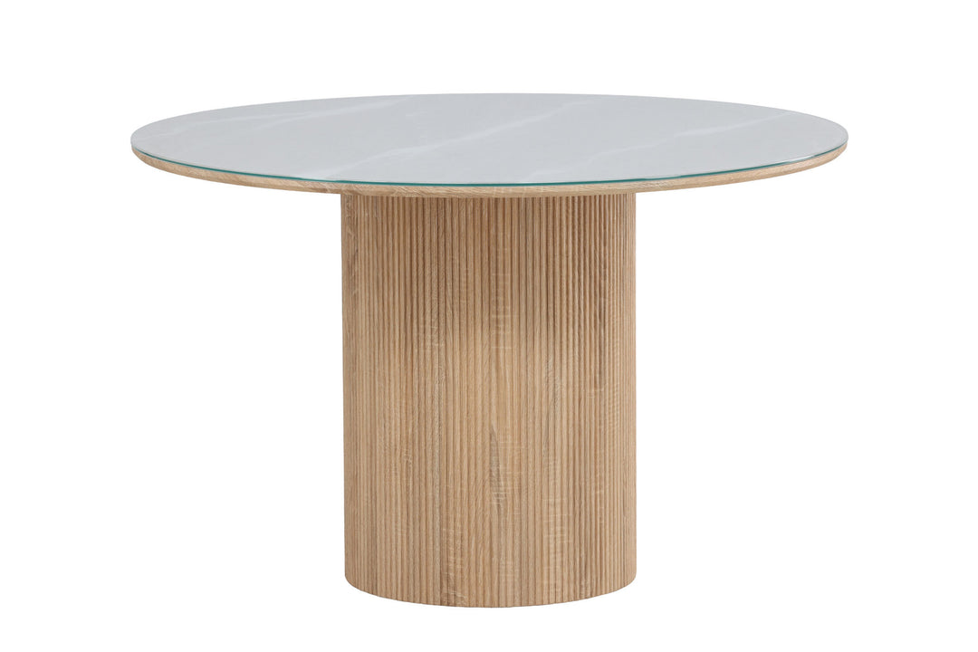 Vind Härön Dining Table ø120x75 cm - MDF Nature 3D Paper / Tempered Glass FSC 100%