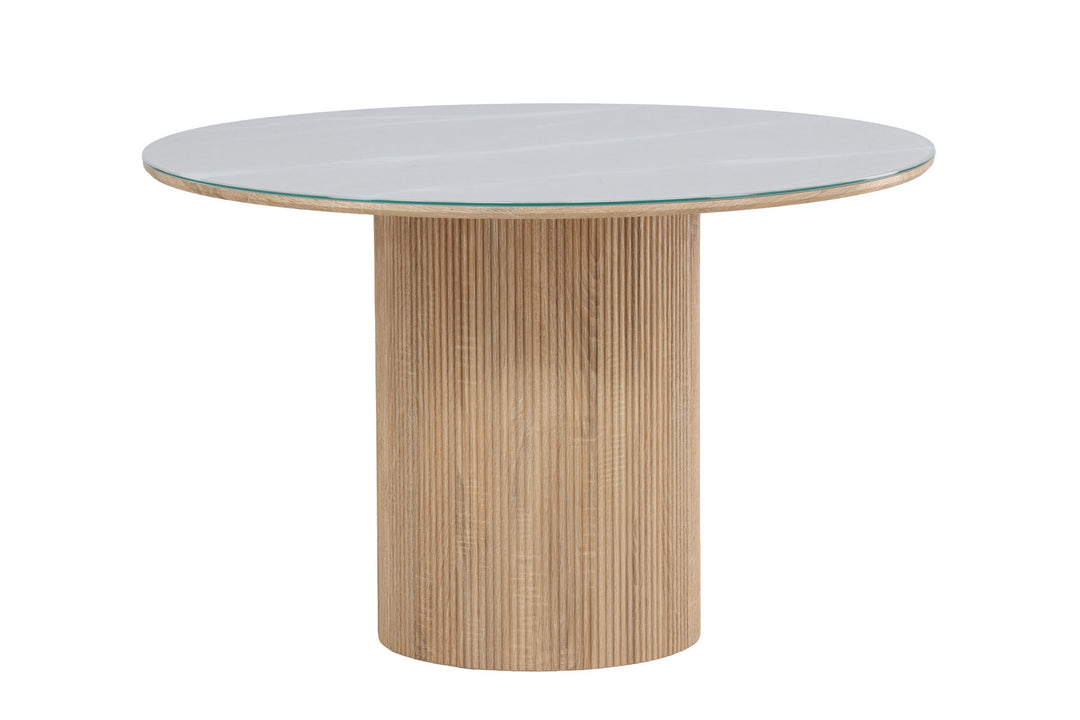 Vind Härön Dining Table ø120x75 cm - MDF Nature 3D Paper / Tempered Glass FSC 100%