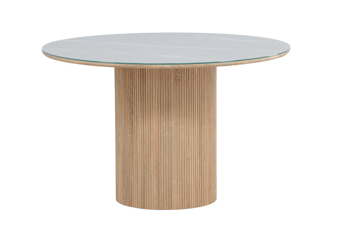 Vind Härön Dining Table ø120x75 cm - MDF Nature 3D Paper / Tempered Glass FSC 100%