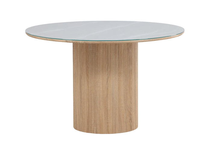 Vind Härön Dining Table ø120x75 cm - MDF Nature 3D Paper / Tempered Glass FSC 100%