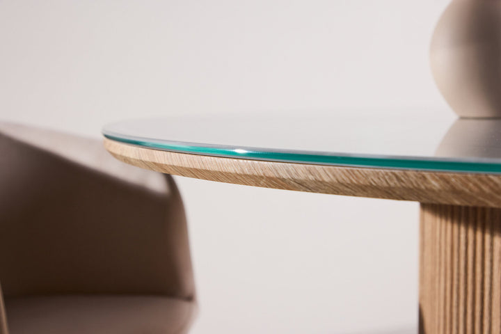 Vind Härön Dining Table ø120x75 cm - MDF Nature 3D Paper / Tempered Glass FSC 100%