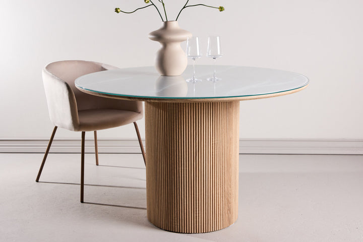 Vind Härön Dining Table ø120x75 cm - MDF Nature 3D Paper / Tempered Glass FSC 100%