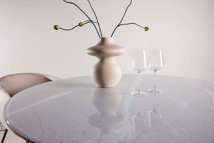 Vind Härön Dining Table ø120x75 cm - MDF Nature 3D Paper / Tempered Glass FSC 100%