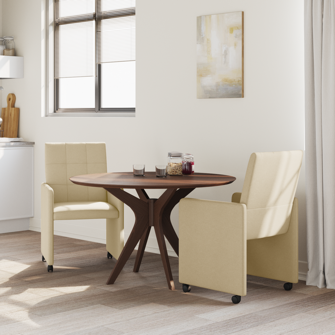 Spisebordsstole med hjul 2 pcs Creme 58 x 65 x 94 cm Stof