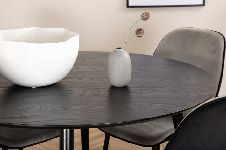 Venture Home Dipp Dining Table - 115cm - Black Veneer / All black legs +Emma Chair - Black / Black and Light Grey Black Velvet in Back Grey Velvet in front_4