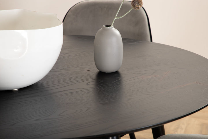 Venture Home Dipp Dining Table - 115cm - Black Veneer / All black legs +Emma Chair - Black / Black and Light Grey Black Velvet in Back Grey Velvet in front_4
