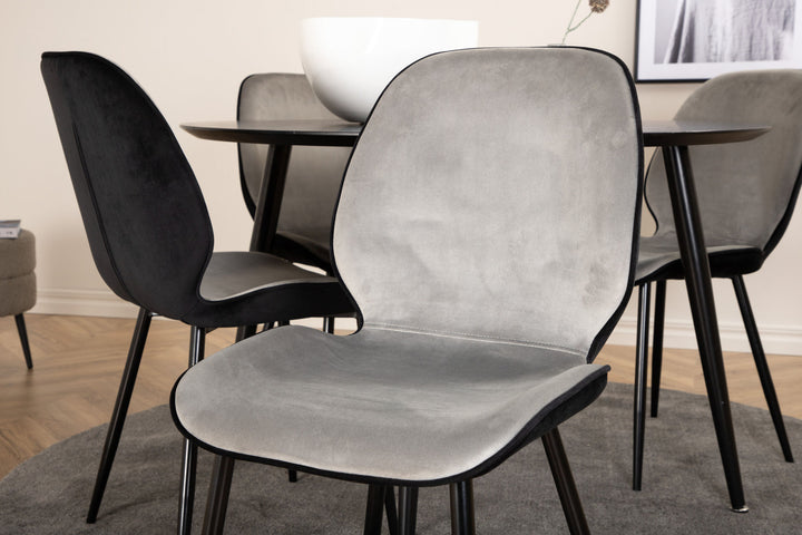 Venture Home Dipp Dining Table - 115cm - Black Veneer / All black legs +Emma Chair - Black / Black and Light Grey Black Velvet in Back Grey Velvet in front_4