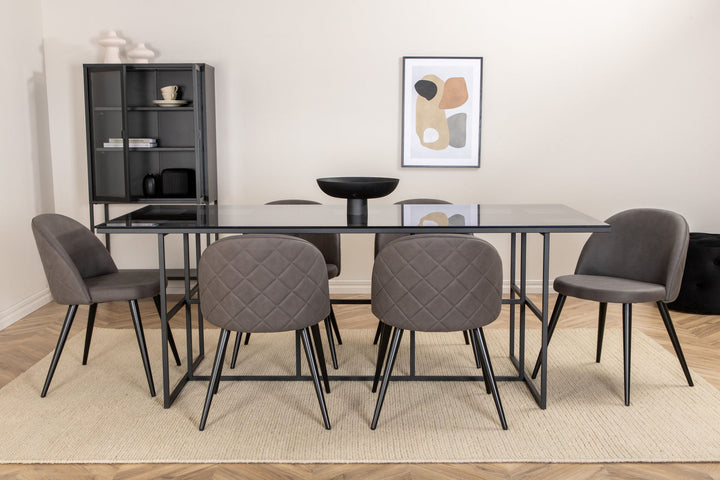 Venture Home Leif Dining Table , Black Black smoked smoked Glass+Velvet Stitches Chair , Black Grey Micro Fibre_6