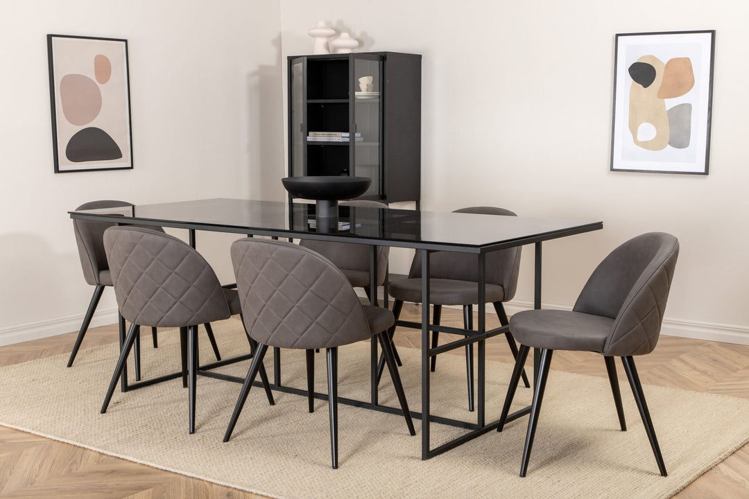 Venture Home Leif Dining Table , Black Black smoked smoked Glass+Velvet Stitches Chair , Black Grey Micro Fibre_6