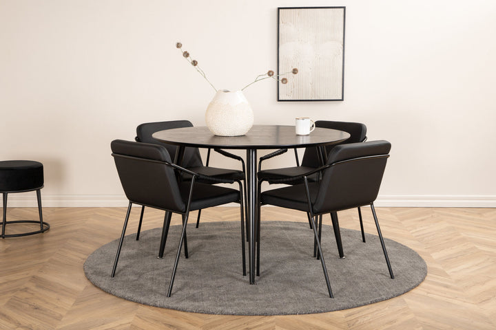 Venture Home Dipp Dining Table - 115cm - Black Veneer / All black legs +Tvist Chair - Black / Black PU_4