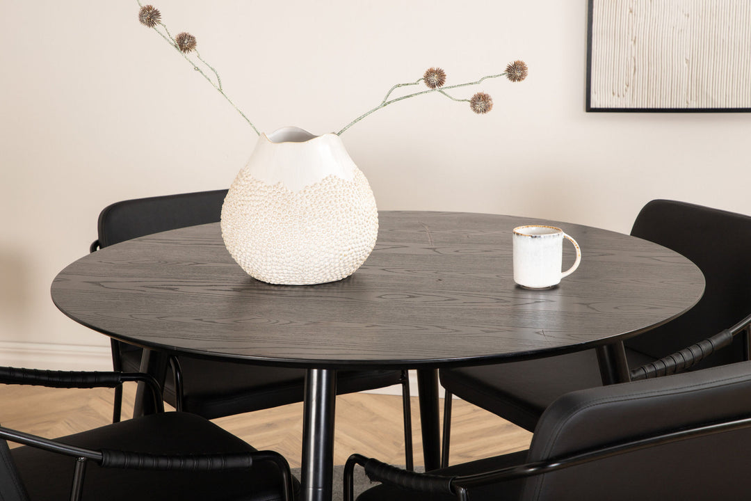 Venture Home Dipp Dining Table - 115cm - Black Veneer / All black legs +Tvist Chair - Black / Black PU_4