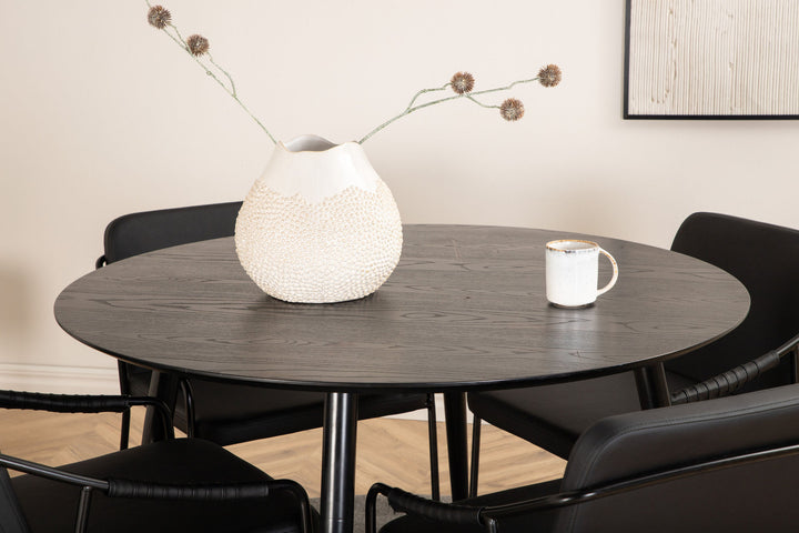 Venture Home Dipp Dining Table - 115cm - Black Veneer / All black legs +Tvist Chair - Black / Black PU_4