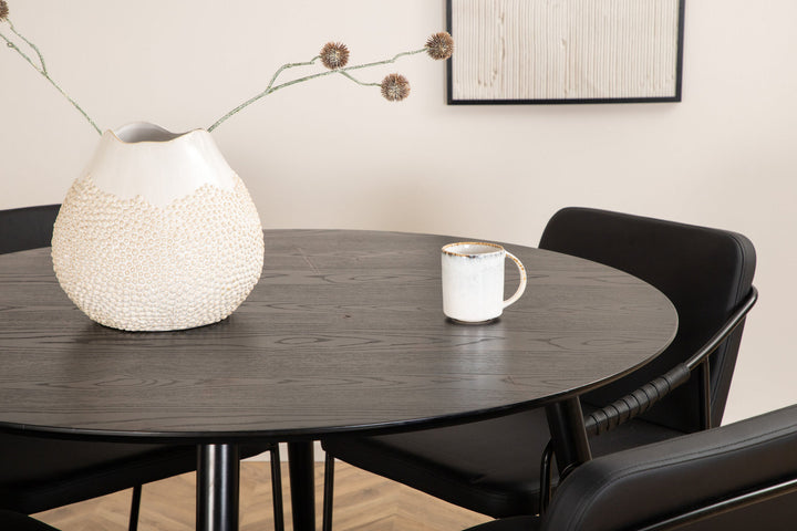 Venture Home Dipp Dining Table - 115cm - Black Veneer / All black legs +Tvist Chair - Black / Black PU_4
