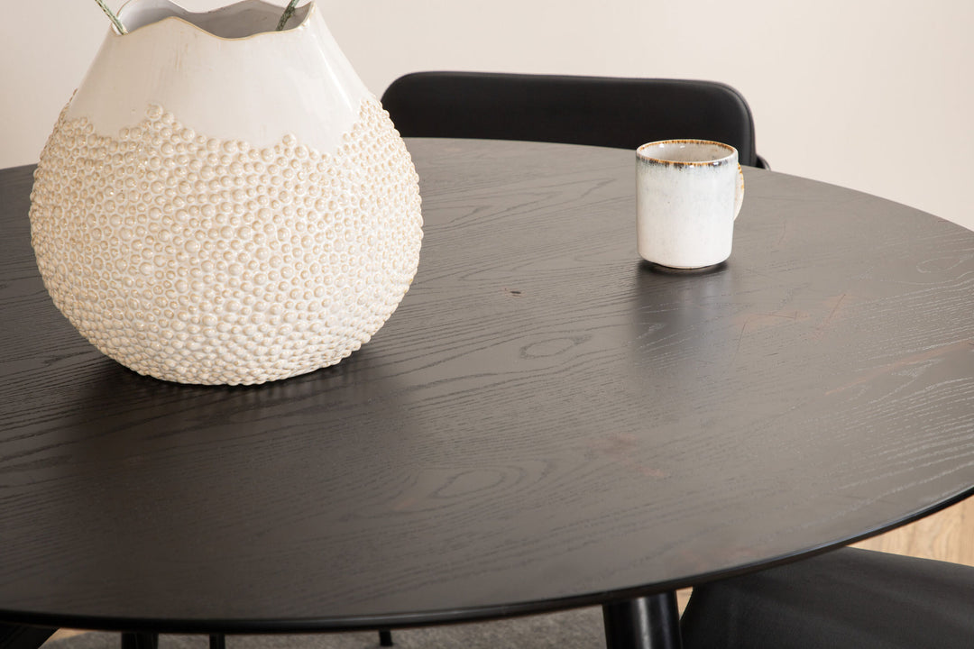 Venture Home Dipp Dining Table - 115cm - Black Veneer / All black legs +Tvist Chair - Black / Black PU_4